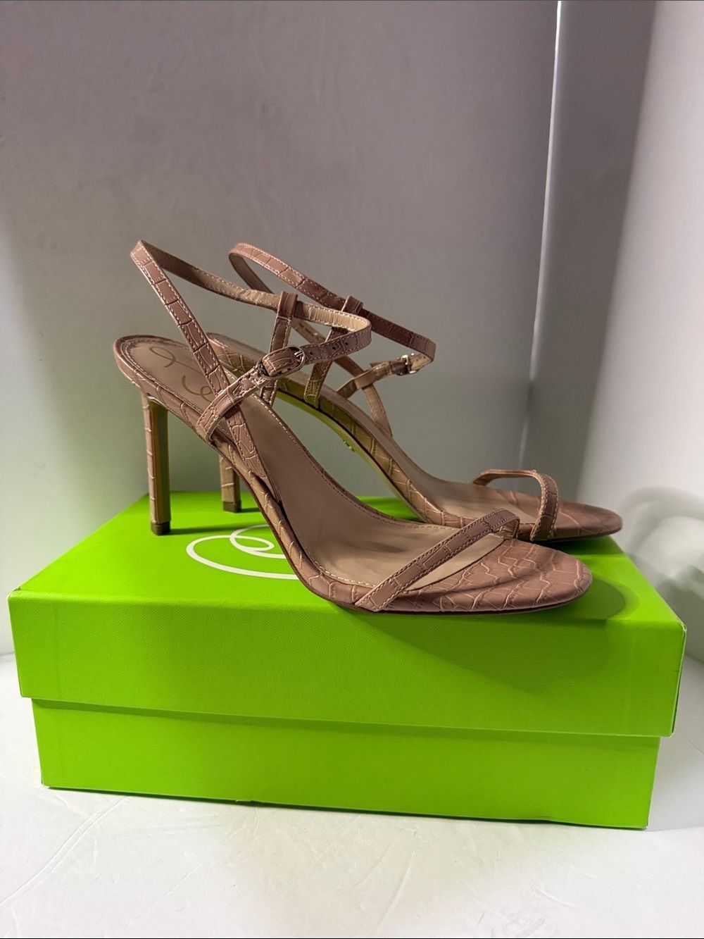 Sam Edelman Blush Croc-Embossed Strappy Stiletto Sandals